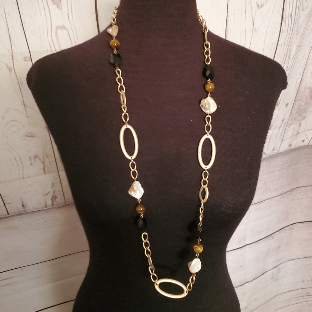 Lia Sophia goldtone abalone, cat's eye necklace